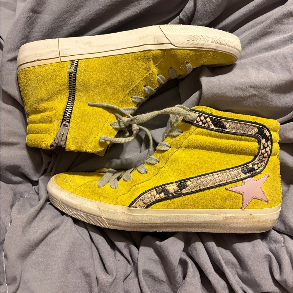 ⭐️⭐️⭐️ GOLDEN GOOSE - Yellow Hi-Top Sneakers  // sz 7.5 women - org $625 - Picture 2 of 6